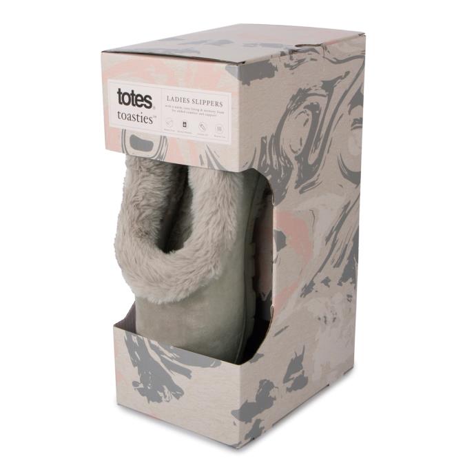 totes toasties® Ladies Microsuede Shoot Slippers Grey Extra Image 1
